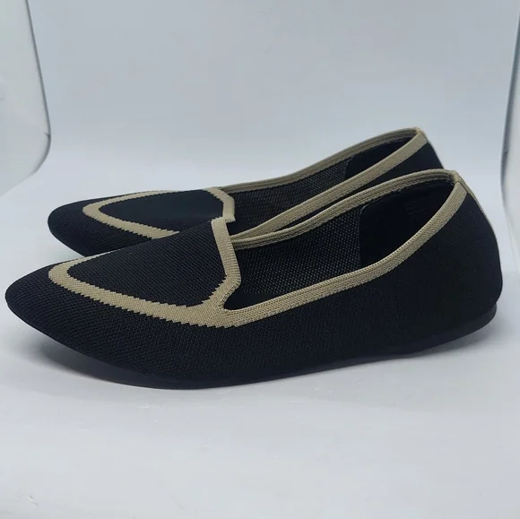 Birdies Blackbird Knit Flats Jet Black With Tan Trim Shoes Women's Size 9 - Picture 3 of 12